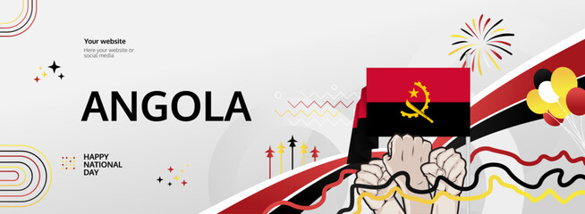 Angola Independence Day modern greeting banner. 11 November Happy National Day. Festive horizontal background with flag colors, great for carnival poster, tourism campaign, holidays flash sale
