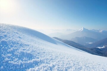 A mesmerizing landscape of a hill gently sloping, entirely covered in a thick blanket of freshly fallen snow, each flake distinct and sparkling under a soft winter light , pattern, beautiful