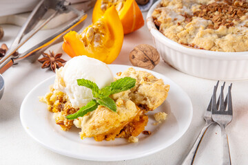 Homemade autumn pumpkin crisp cobbler