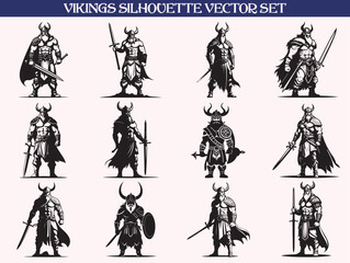 Vikings silhouette vector illustration set