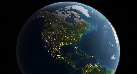Earth View From Space at Night Showing City Lights