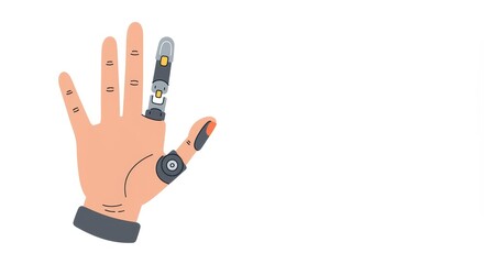 Fototapeta premium Prosthetic hand with digital fingers displayed against a white background 