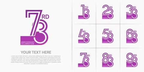Anniversary set design with double line number. purple color for celebration event