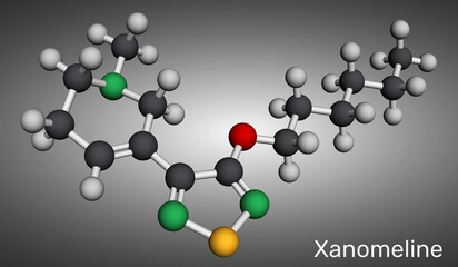 Xanomeline molecule. M1 and M4 muscarinic receptor agonist studied for treatment of Alzheimer's disease, schizophrenia. Molecular model