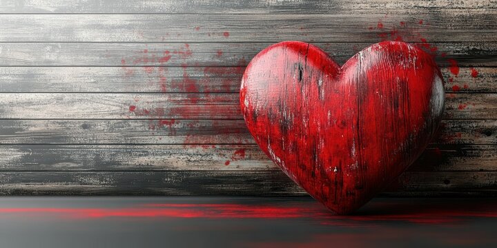 Vibrant wooden heart symbol against a weathered background represents love and passion in an artistic expression