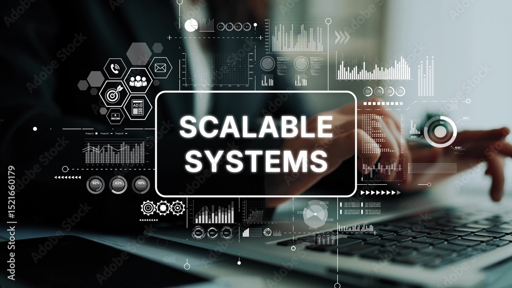 Poster modern business technology concept with scalability systems for data analysis and digital transforma