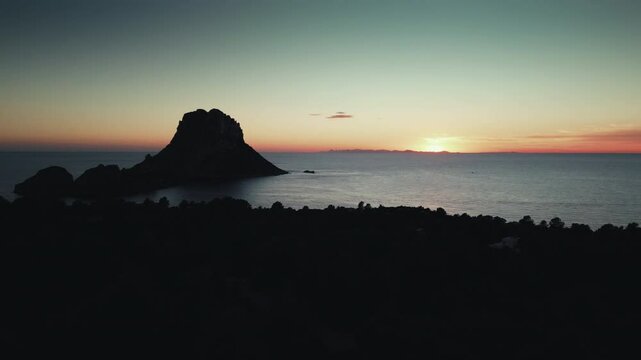 Drone shot at Es Vedra, at sunset in Ibiza.