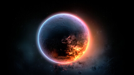 Obraz premium A fiery planet exploding and burning in the darkness of outer space.