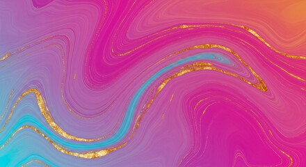 Vibrant Marble Swirl in Magenta Cyan Gold