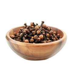 Wooden Bowl of Dried Cloves and Star Anise on transparent background