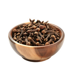 Obraz premium Wooden Bowl of Dried Cloves and Star Anise on transparent background