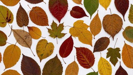 Vibrant Collection of Autumn Leaves in Rich Orange and Red Tones on a White Background
