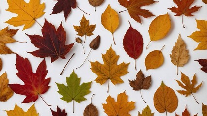 Vibrant Collection of Autumn Leaves in Rich Orange, Red, and Yellow Tones on a Pristine White Background