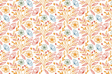 seamless minimalism nature pattern.doodle sketch wrapping paper design.fabric flower print home textile.trendy stylish modern one line.pillow cover table top floral texture

