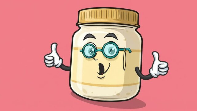 Happy mayonnaise jar cartoon character giving thumbs up