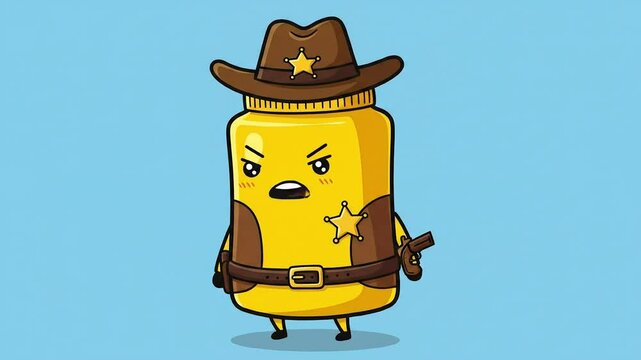 Cute cartoon peanut butter jar as a sheriff