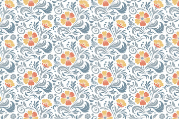 floral design fabric one line.sketch pattern wrapping paper stylish.seamless fashion textile flower print.table top minimal nature repeat.hand drawn doodle modern texture

