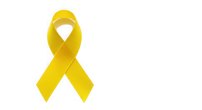 Close up of a yellow ribbon on a transparent background for support and awareness