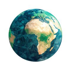 Triangle geometric illustration of Earth globe. Modern polygonal design isolated on a white or transparent background, ideal for tech, global, and digital themes.