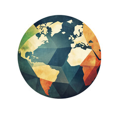 Triangle geometric Earth globe illustration with a modern polygon style. Isolated on a transparent or white background, ideal for tech, science, and global concepts.