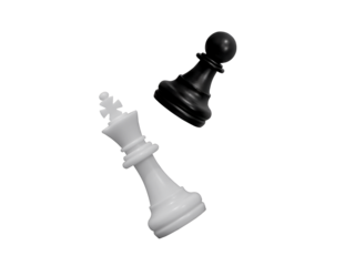 black pawn and fallen white king chess pieces isolated