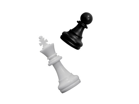black pawn and fallen white king chess pieces isolated
