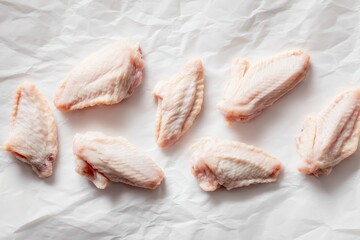 Fresh Uncooked Chicken Wings Arranged on Plain Surface for Preparation
