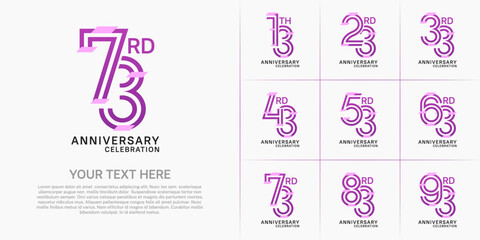 Anniversary set design with double line number. purple color with confetti for celebration event