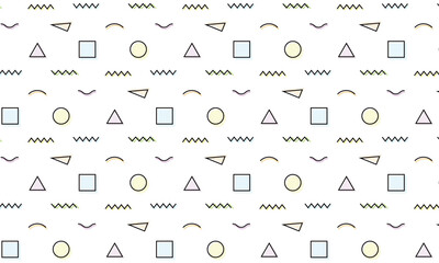 真っ直ぐに並んだ黒い線に水玉模様が重なるパステルカラーの明るいメンフィス柄