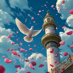 Dove Flying Around Minaret – Eid Milad un Nabi Unity Concept