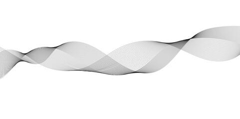 Abstract grey smooth element wavy modern curve lines on transparent background. Digital frequency track equalizer. Abstract frequency sound wave lines, twisted curve lines and technology background.	