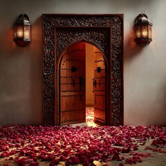 Islamic Arched Door with Lanterns – Eid Milad un Nabi Traditional Entrance