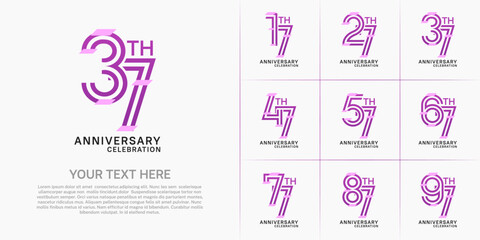 Anniversary set design with double line number. purple color with confetti for celebration event
