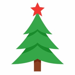Fototapeta premium Simple Christmas Tree Illustration with a Red Star on Top
