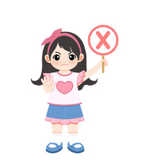 cute pinky girl holding cross sign and stop or no gesture