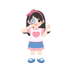 cute pinky girl holding magnifying glass
