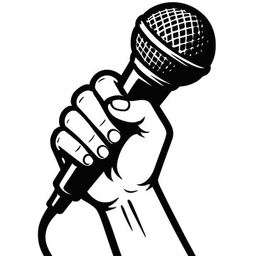 recommend clip art: Strong Hand Holding Microphone Icon - Symbol of Performance, Music, and Public Speaking