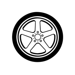 Stylish car wheel rim design with five spokes and tire. Detailed car wheel illustration shows tire and metal rim. This elegant car wheel image is perfect for automotive brochures, car part catalogs,