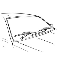 Car windshield wipers detail. Close up image shows car windshield wipers in resting position.  Clean car windshield wipers provide clear vision.