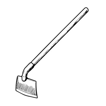 Gardening hoe with wooden handle.  Durable gardening tool perfect for weeding and cultivating soil.