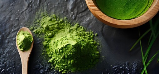 japanese matcha powder in black background