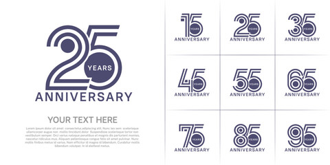 Anniversary set design with double line number. purple color for celebration event