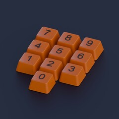 Teclado num&eacute;rico 3D minimalista em cor laranja