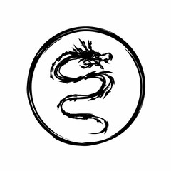 Dragon in Ink Painting style. Calligraphic ink Isolated, Oriental Decorative Element vector illustration