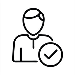 Approved User Profile Icon with Check Mark Symbol in Black Outline