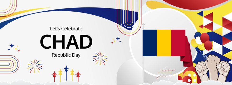 Chad Republic Day modern greeting banner. 28 November Happy Chad National Day. Festive horizontal background with flag colors, great for carnival poster, celebrations, holidays flash sale