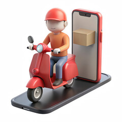 3d render of delivery person on scooter isolated on transparent background