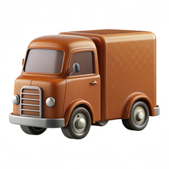 Vintage brown delivery truck isolated on transparent background