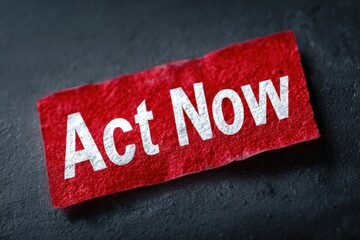 Red bold text "Act Now" on urgent warning sign, calling for immediate decision or preventing delay