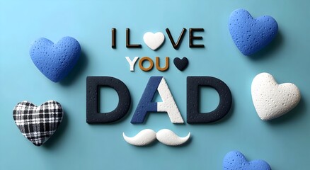 I love you dad fathers day hearts mustache greeting card background image